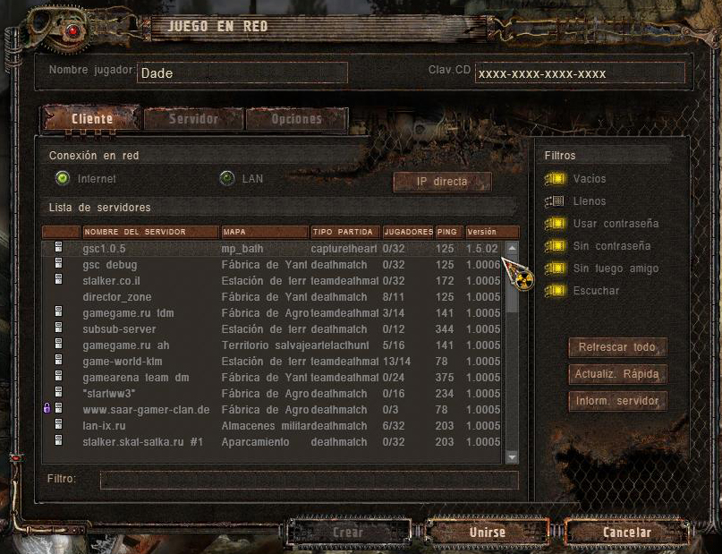 STALKERHispano Server List STALKERHispano juego red multijugador lista servers servidores online communty